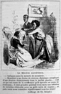 Charlatanisme: satire om at konsultere hypnosemagnetisatorer til behandling af sygdomme. Fra et litografi af Jacque. 19. århundrede af Unknown artist