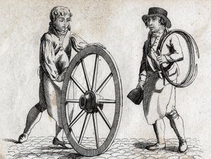 Charron med vognhjul og lærling Gravering sidst i 1700-tallet. af Unknown artist