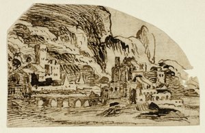 Citadel og bro i bjergene af Unknown artist