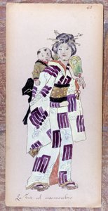 Costume de la zia con il marmocchio (barn) til skabelsen af Madame Butterfly af Giacomo Puccini i 1904. Samling af Museo della Scala i Milano. af Unknown artist