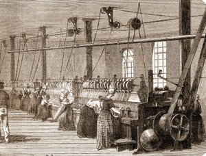Bomuldsvæveværksted. 1860 gravering. af Unknown artist