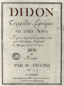 Cover af librettoen til operaen "" Didon"" af komponisten Niccolo Vito Piccini (eller Piccini) (1728-1800). 1783 af Unknown artist