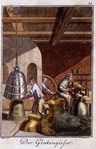 Håndværk: klokkemageren i sit værksted. I "" Omfattende beskrivelse af kunsthåndværk og værksteder for unge"" af Johan Peter Vue. Ed. Nürnberg, Weigel og Schneider af Unknown artist