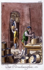 Håndværk: porcelænsmageren på sit værksted. I "" Omfattende beskrivelse af kunsthåndværk og værksteder for unge"" af Johan Peter Vue. Ed. Nürnberg, Weigel og Schneider af Unknown artist