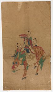 Daoist Immortal på en Qilin og to ledsagere af Unknown artist