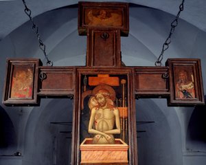 Deploration (Deposition) Anonymt træmaleri på bagsiden af et kors. Varazze fra det 15. århundrede, Cappella del Castello Invrea Italien af Unknown artist