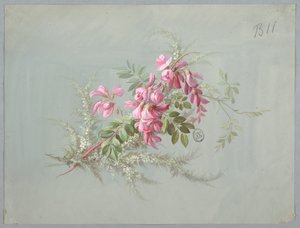 Design til tapet og tekstil: Blomster og fugle af Unknown artist
