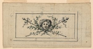 Design til et panel med et hoved foran to krydsede thyrsi af Unknown artist