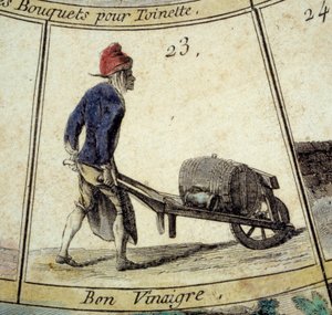 Detalje af spillet med Cree of Paris-gåsen: eddikehandler. Indgravering af det 18. århundrede. Saml. Forlader. af Unknown artist