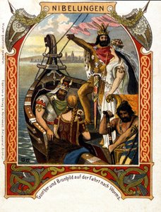 Die Nibelungen, opera komponeret af Heinrich Dorn (1804-1892) i 1854, tysk dirigent og komponist. kromolitografi fra det 19. århundrede. af Unknown artist