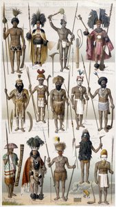 Forskellige kostumer af Warriors of Oceania. af Unknown artist