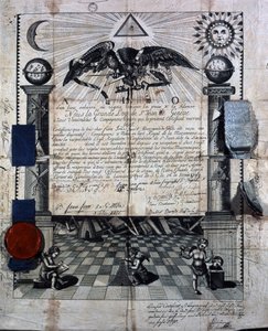 Diplom af Isaac Huit som ledsager og mester i Royal Masonry Art, uddelt i 1789 af Grand Lodge of St-Jean i Genève. af Unknown artist