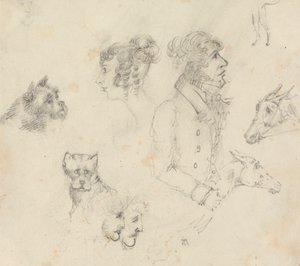 Hunde, mennesker og heste af Unknown artist
