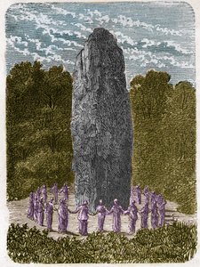 Druidesse danser omkring en menhir. af Unknown artist