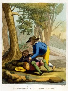 Lethed gør mennesket til en tyv. Illustration fra en samling af ordsprog fra det 18. århundrede. af Unknown artist