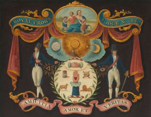 Emblemer for Royal Crown Lodge No. 22, ca. 1810-15 (olie på panel) af Unknown artist