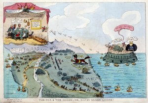 Engelsk tegneserie om Napoleon Bonaparte - i Napoleon I, karikaturer, dummy-samling. 1814 - 1815. B.H.V.P. af Unknown artist