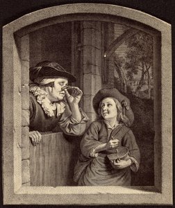 [Gravering af gammel kvinde og dreng]. af Unknown artist
