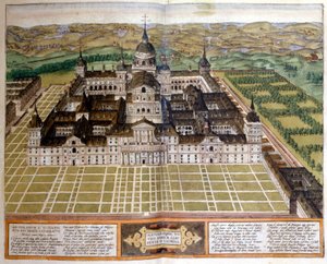 Gravering, der repræsenterer paladset Escorial eller Escorial i Spanien. sd. 17. århundrede. af Unknown artist