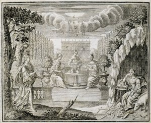 Gravering, der forestiller kvinder, der arbejder på en væv. Begyndelsen af det 18. århundrede. af Unknown artist