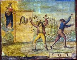 Ex voto fra begyndelsen af det 19. århundrede repræsenterende en person angrebet af bier. af Unknown artist