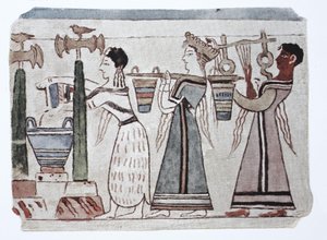 Mode, Ægæisk fønikisk kultur, 2000-500 f.Kr. Kvinder med vandspande bag en harpespiller af Unknown artist