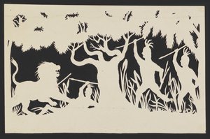 Figurer, der jager en løve af Unknown artist