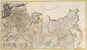 Første generelle kort over det russiske imperium - Anonym mester - 1745 - Kobberstik, akvarel - Videnskabsakademiet, Sankt Petersborg af Unknown artist
