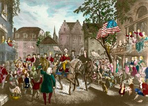 Første af den amerikanske uafhængighedskrig: George Washington (1732-1799) triumferende indtog i New York efter det engelske nederlag af Unknown artist