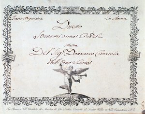 Første side af det musikalske partitur af Svenami nu grusom, i Gli Orazi e i Curiazi af Domenico Cimarosa, ca. 1798 af Unknown artist