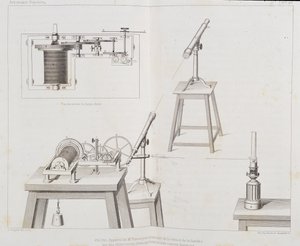 Fizeaus apparat til måling af lysets hastighed - i "" Populær astronomi"" af Francois Arago, Paris, Cide Publisher af Unknown artist