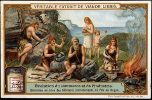 Flintredskaber fra de forhistoriske indbyggere på Rugen Island - Liebig-reklamemærke af Unknown artist