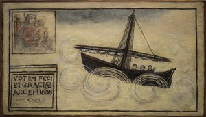 Tidligere voto (ex voto) sømand, populært tilbud som løfte om hengivenhed og taknemmelighed fra sømanden, der overlever til farerne ved havet, der kommer fra kirken Carmine, Torre del Greco, nær Napoli 1608 Italien af Unknown artist