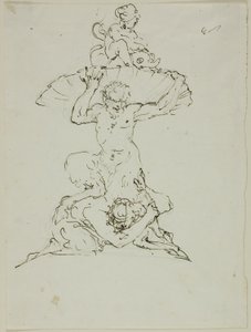 Fontæne med satyr og putto (recto); Punchinello (verso) af Unknown artist