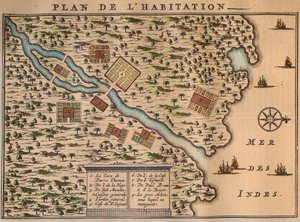 Francois Leguats kort over sin bosættelse på Rodrigues - Le plan de l