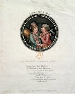 Franske revolution: repræsentation af Barra og Viala. Joseph Agricol Viala (1780-1793) og Joseph Bara (1780-1793), heltebørn fra den franske revolution, som kæmpede henholdsvis i Marseille og i Vendee for Republique. Stik af det 18. århundrede af Unknown artist