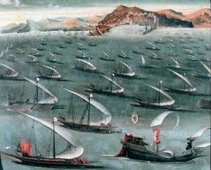 Fransk flåde ud for byen Genova (maleri af Unknown artist