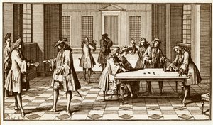 Spillelokale i det 18. århundrede - Indgravering af Sebastien Le Clerc i "Essay d