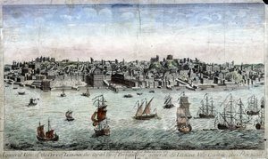 Generelt billede af Lissabon, Portugals hovedstad - gravering af Unknown artist
