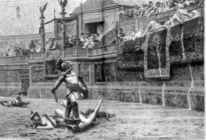 Gladiatorkamp i romertiden efter maleriet af J L Gerome af Unknown artist
