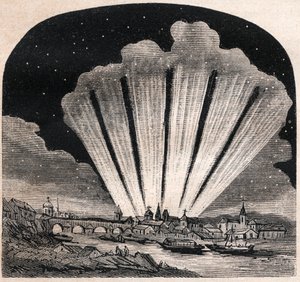 Store komet fra 1744 (C/1743 X1) - Grande comete a six tails de 1744 - Comete de Cheseaux eller Comete Klinkenberg-Cheseaux - gravering omkring 1867 af Unknown artist