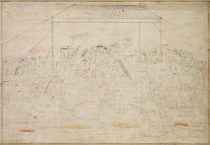 Hindu-guden Krishna bliver klædt i kvindetøj til forårsfesten Holi af Unknown artist