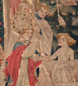 Historien om Saint Piat og Saint Eleuthère, Scene 12: Opstandelsen af ​​tribunens datter Detalje. af Unknown artist