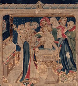 Historien om Saint Piat og Saint Eleuthère, Scene 13: Dåb af Blanda (Hvordan de gode helgener døbte dattertribunen, der rejste midler ved et meget stort mysterium: Blande, der var en mor til den gode helgen). Detalje. af Unknown artist