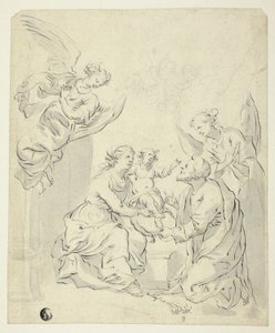 Hellig familie med engle af Unknown artist