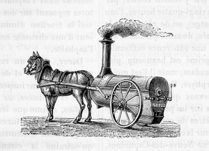 Hest, der trækker en dampmaskine - i "" Industriens vidundere"" af Figuier af Unknown artist