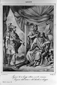 Illustration til scene 9 i 2. akt af "" Ajax"" (Aiace) af den italienske digter og dramatiker Ugo Foscolo (1778-1827) 19. århundrede af Unknown artist