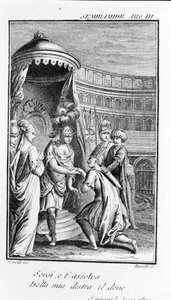 Illustration af Sémiramis, opera af Antonio Salieri (1750 - 1825). Hæfte af Pierre Metastase (eller Pietro Metastasio). Akt III, sidste scene. af Unknown artist
