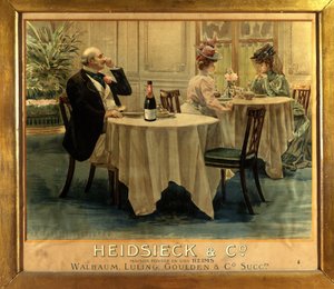 I en restaurant - Reklameplakat for Champagne Heidsieck, slutningen af det 19. århundrede af Unknown artist