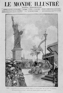 Indvielse af Frihedsgudinden i reduktion (replika), tilbudt byen Paris af USA - i "" The Illustrous World"" af 13/07/1889 af Unknown artist